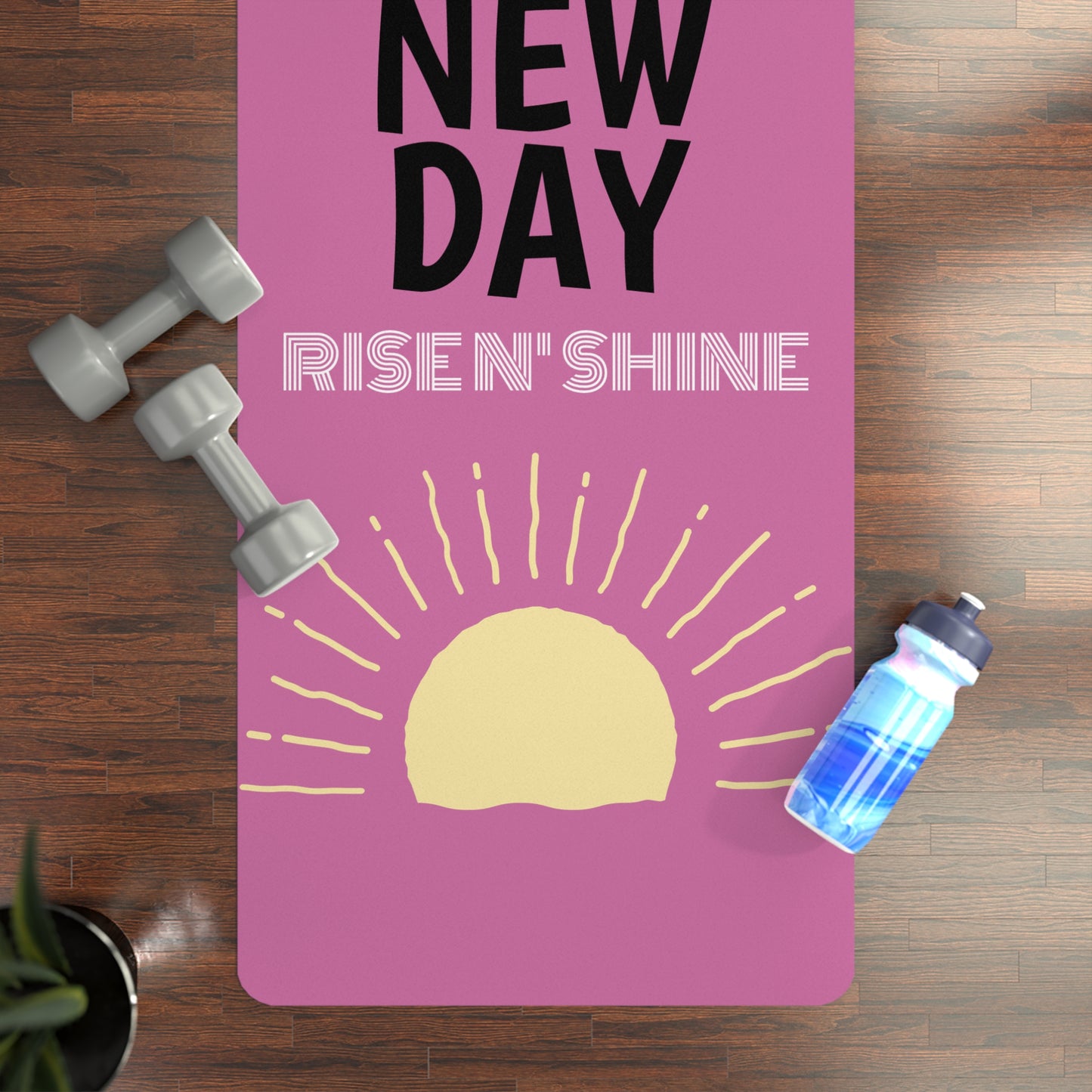 Vibrant Rubber Yoga Mat - 'It's a New Day' - Exercise, Meditation, Fitness, Gift for Yogis